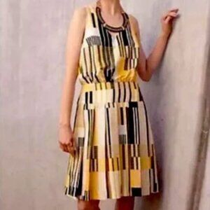 Anthropologie Maeve Yellow and black geometric Dress size 6